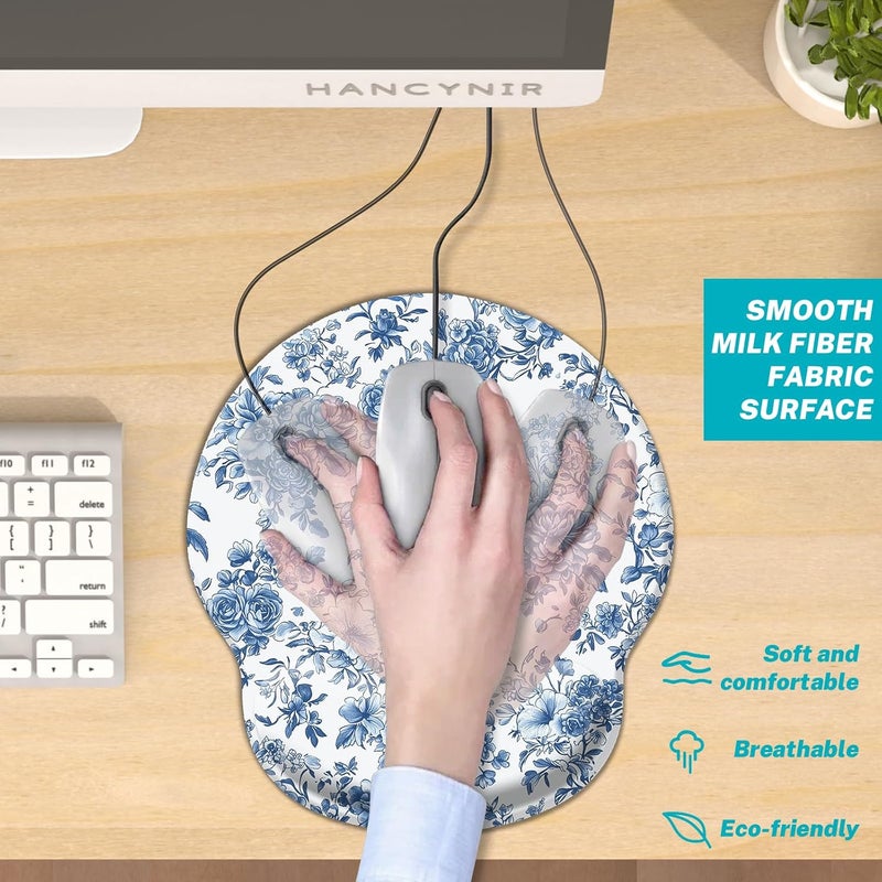 Hancynir Floral Flower Ergonomic Mouse Pad with Wrist Rest, Gel Mousepad Wrist Support, Computer Gaming Mouse Pad with Pain Relief Non-Slip PU Base for Desk Accessories Office Decor Supplies - Image 4